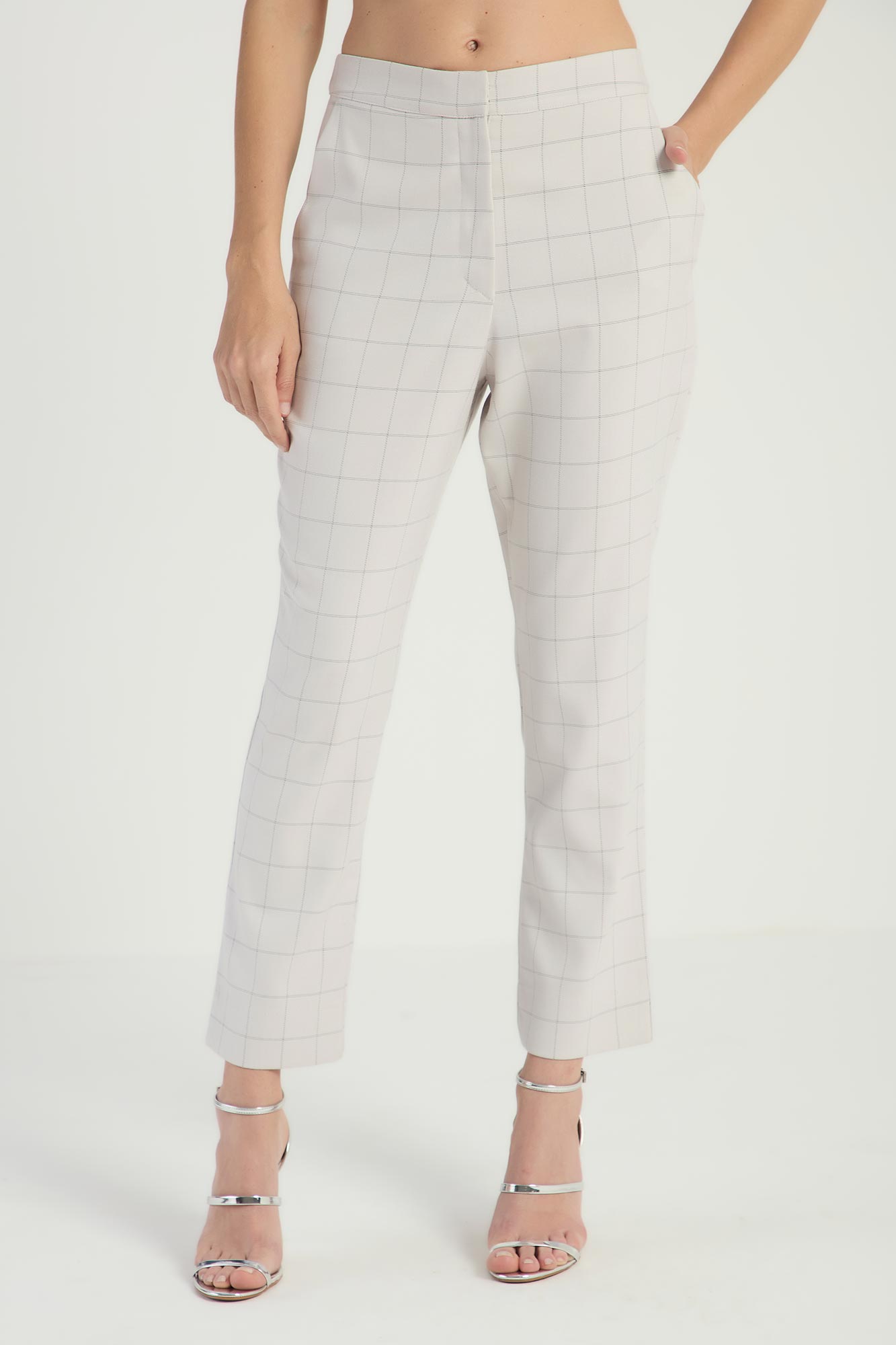 CALÇA CIGARRETE XADREZ COM LUREX - GRAY/PRETO P - GRAY / PRETO - 292122