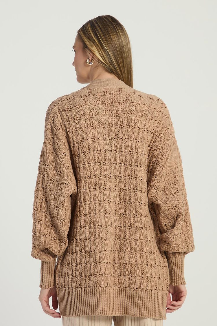 CARDIGAN EM TRICOT COM PONTO DETALHADO - BEGE PP - BEGE - 292429