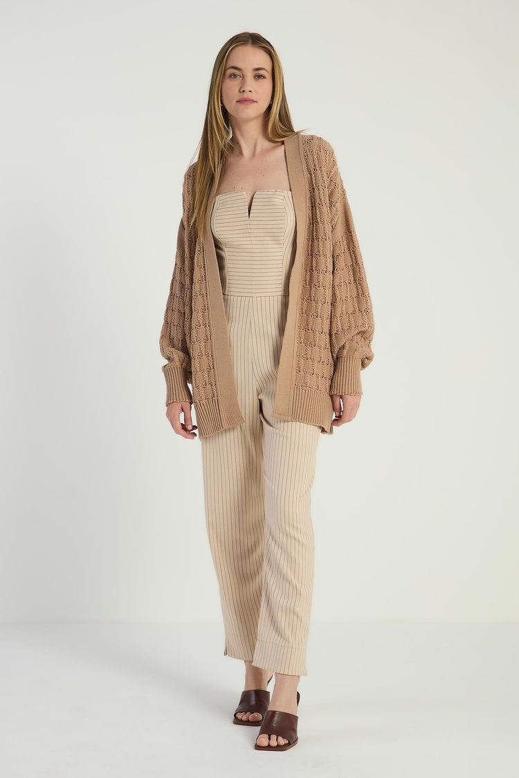 CARDIGAN EM TRICOT COM PONTO DETALHADO - BEGE PP - BEGE - 292430