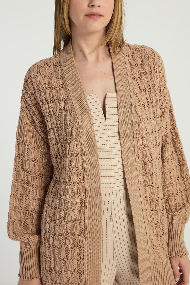 CARDIGAN EM TRICOT COM PONTO DETALHADO - BEGE PP - BEGE - 292431