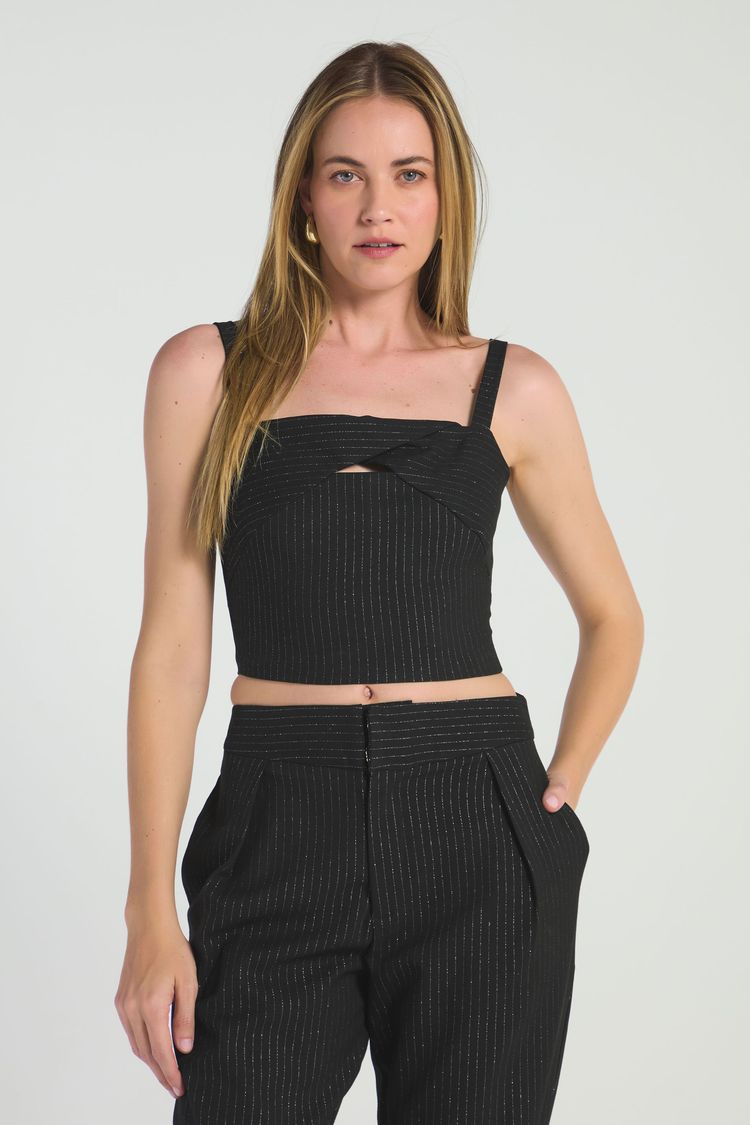 CROPPED DE ALFAIATARIA - PRETO P - PRETO - 292464