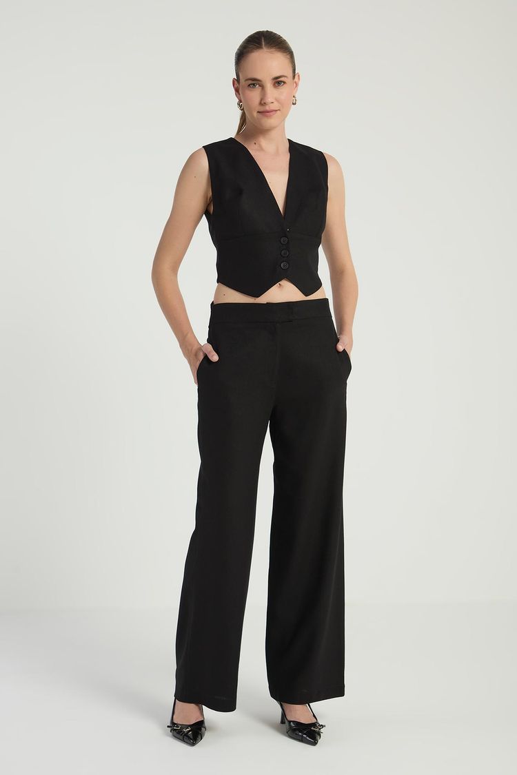 CALÇA RETA EM LINHO - PRETO M - PRETO - 294369