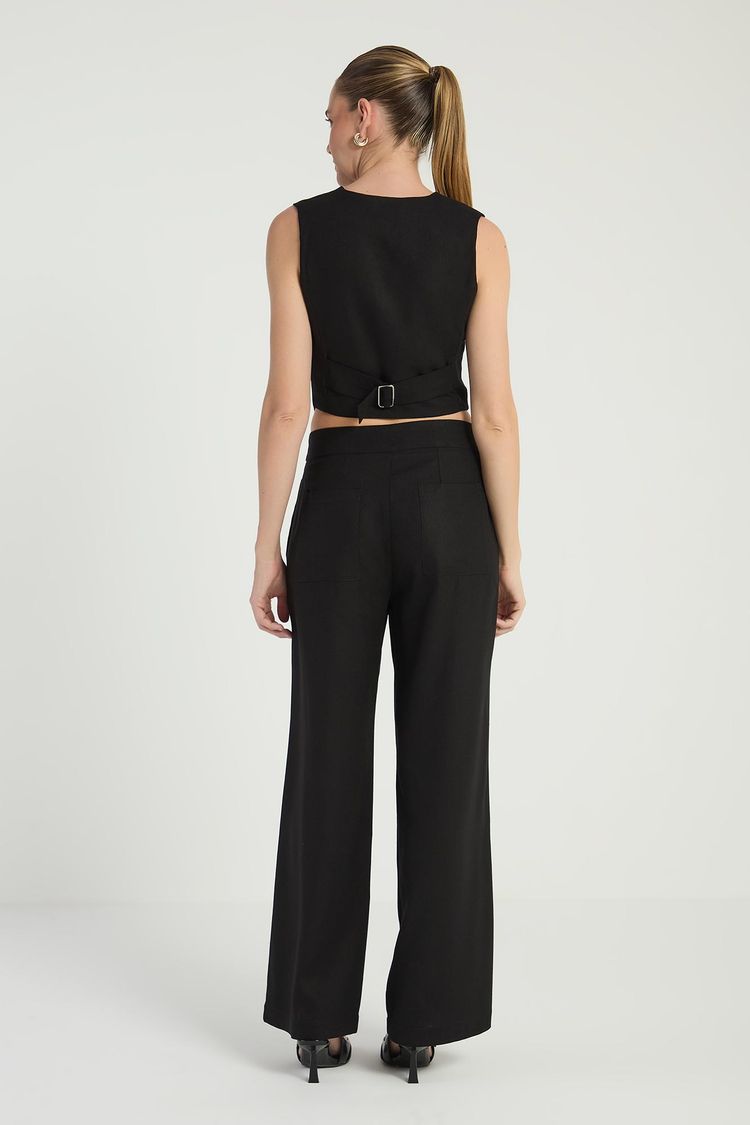CALÇA RETA EM LINHO - PRETO M - PRETO - 294370