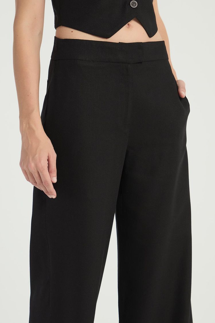CALÇA RETA EM LINHO - PRETO M - PRETO - 294371