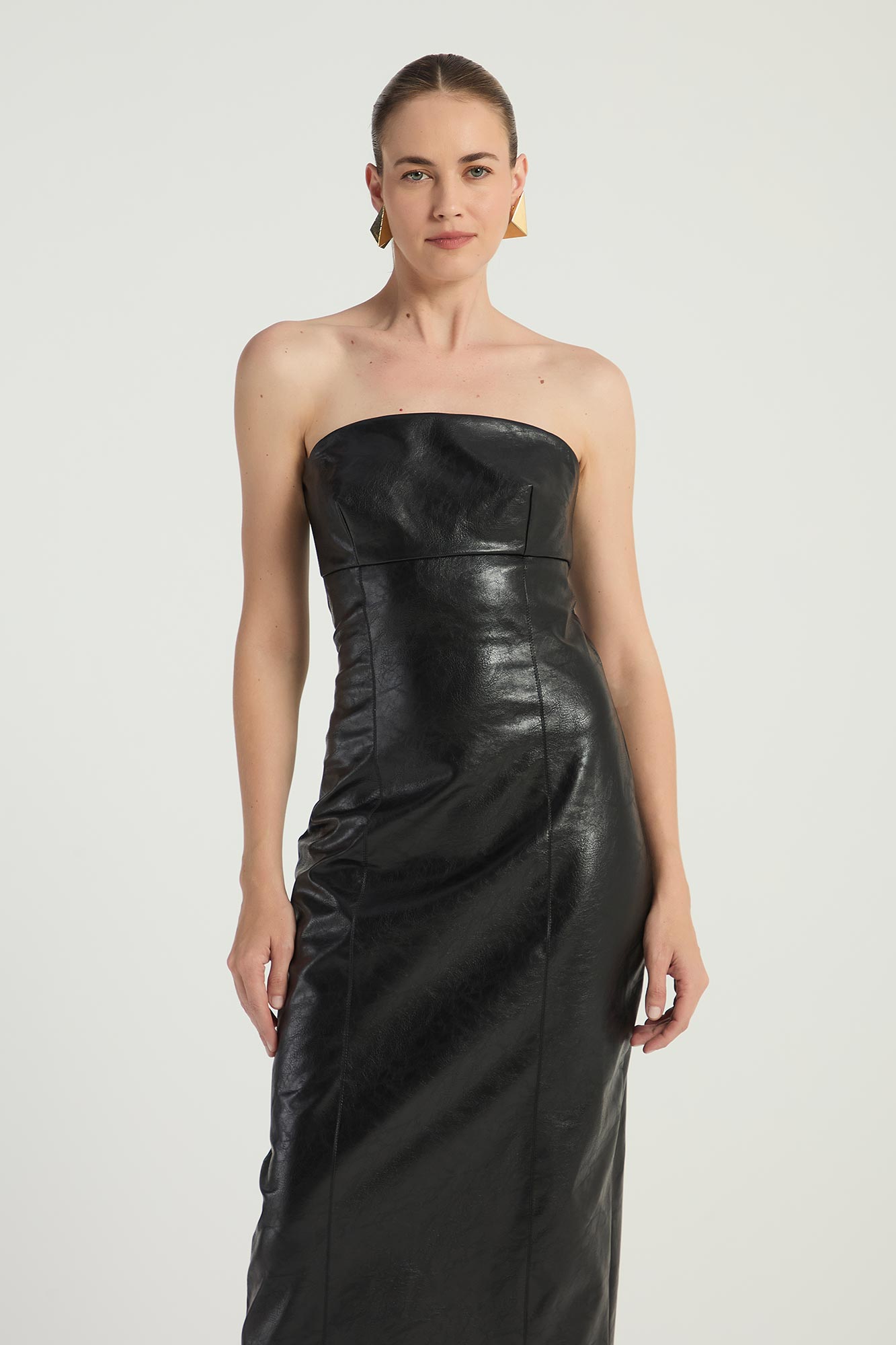 VESTIDO MIDI TOMARA QUE CAIA EM POLIURETANO - PRETO GG - PRETO - 295202