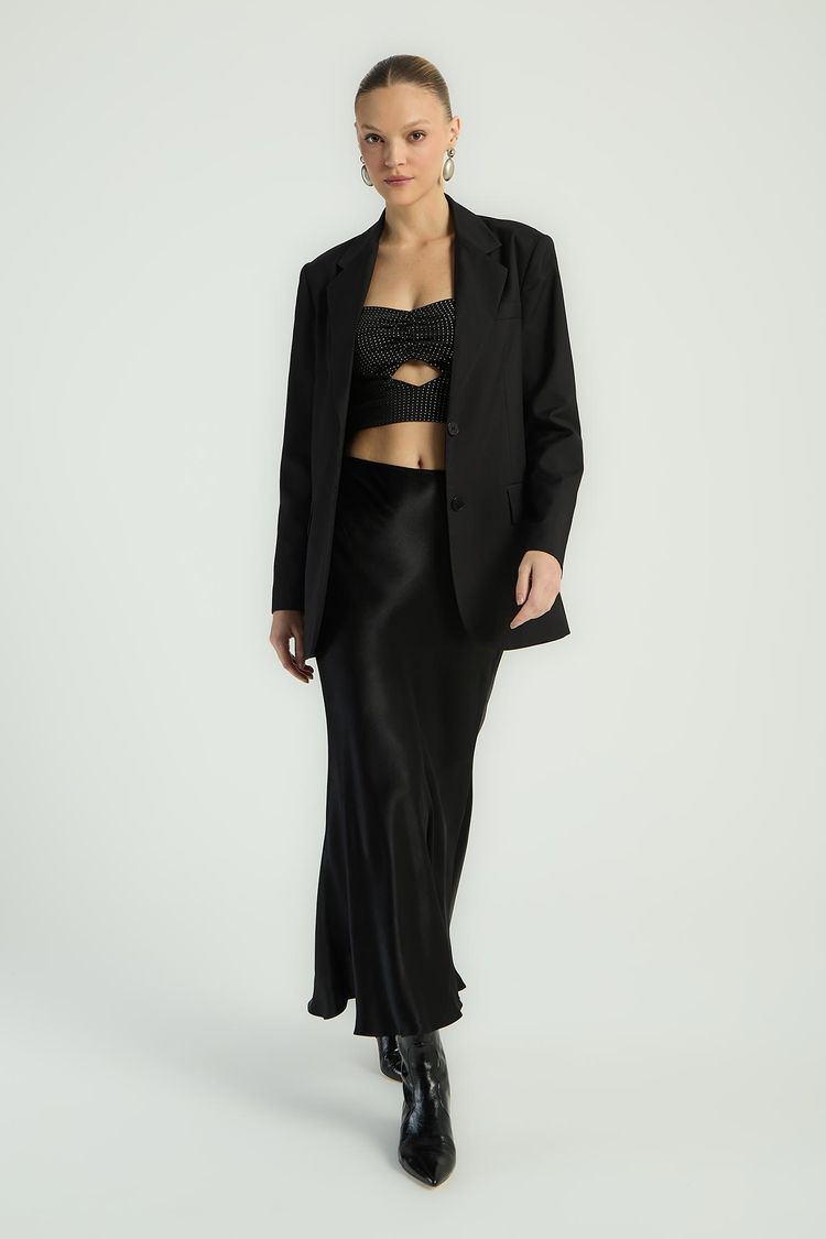 SAIA MIDI EM CETIM - PRETO P - PRETO - 295525