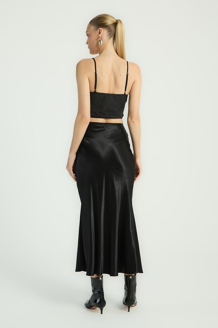 SAIA MIDI EM CETIM - PRETO P - PRETO - 295526