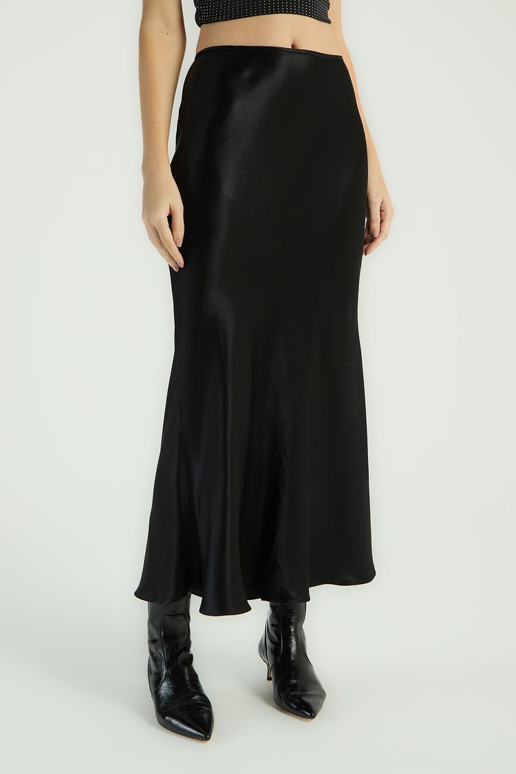SAIA MIDI EM CETIM - PRETO P - PRETO - 295527
