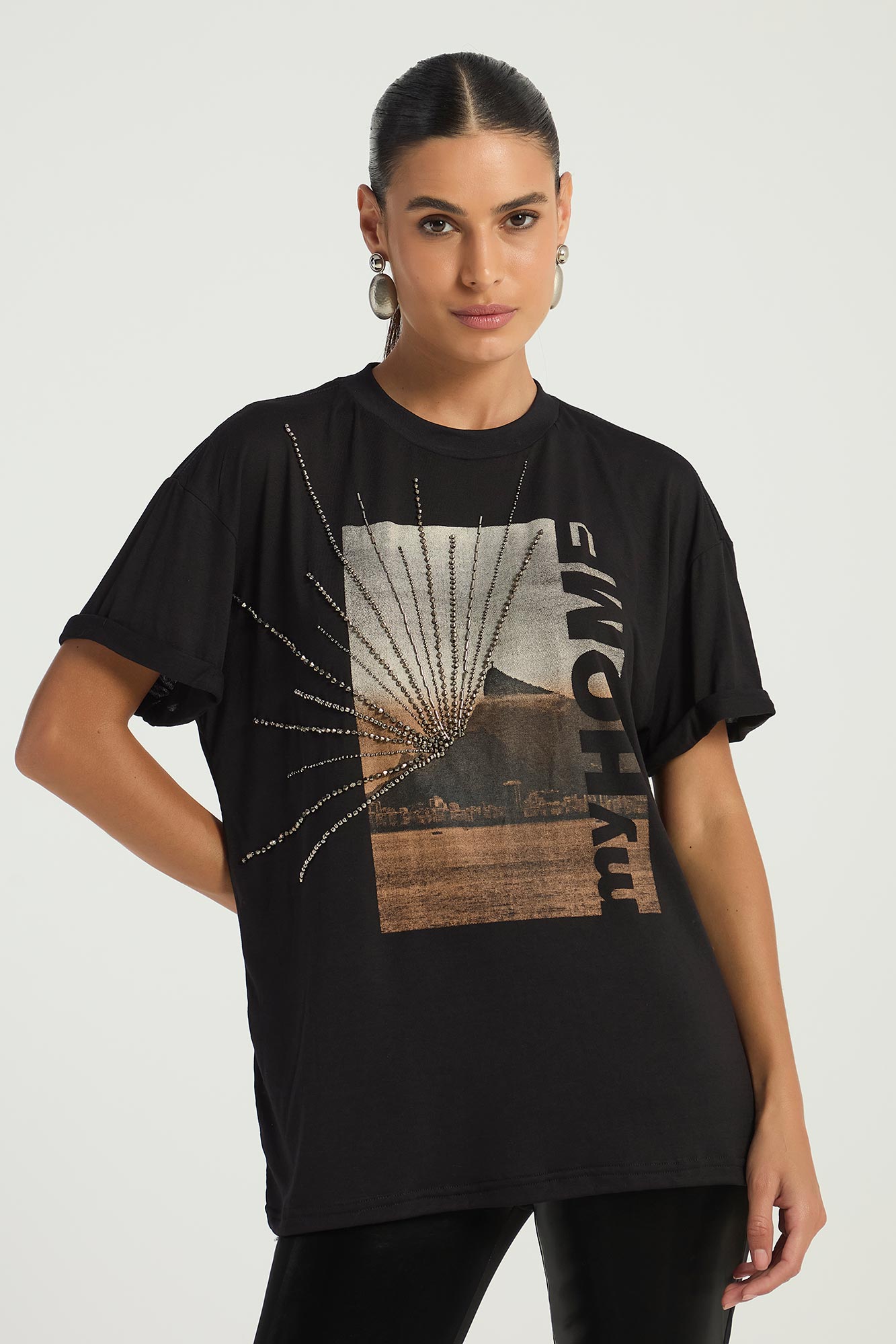 T-SHIRT COM BORDADO E SILK MY HOME - PRETO G - PRETO - 295631