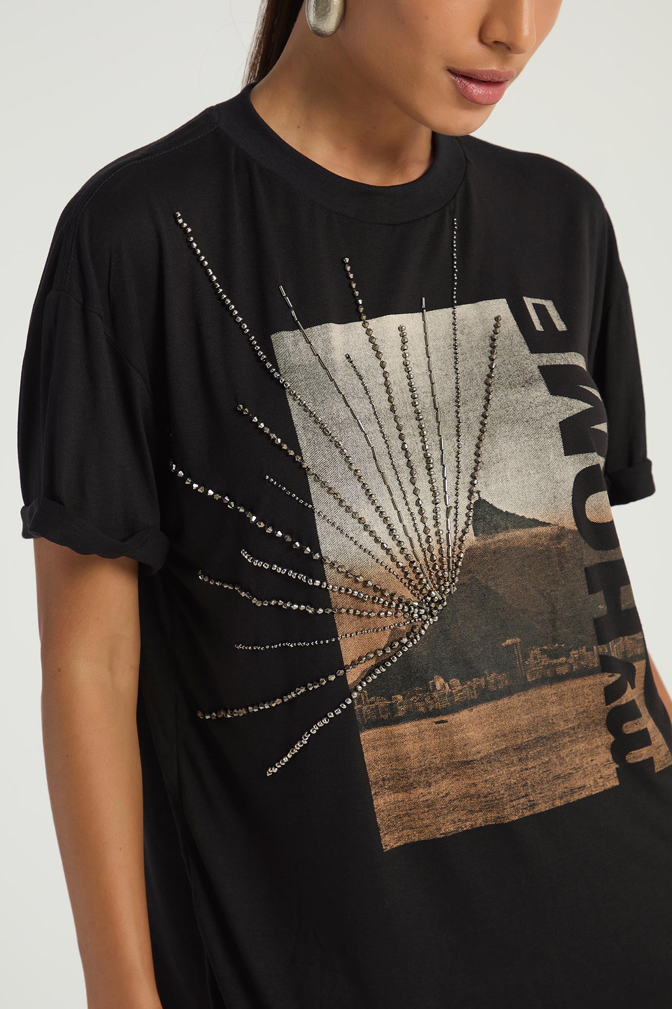T-SHIRT COM BORDADO E SILK MY HOME - PRETO G - PRETO - 295634