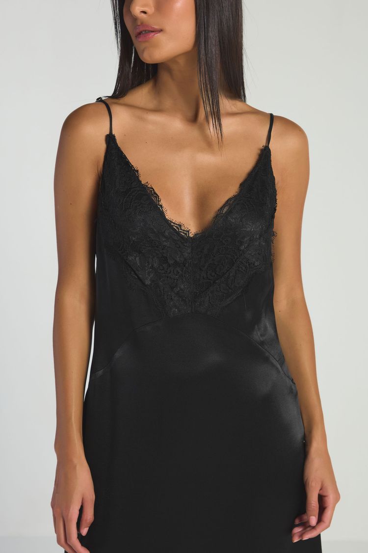 VESTIDO SLIP DRESS COM RENDA - PRETO M - PRETO - 295766