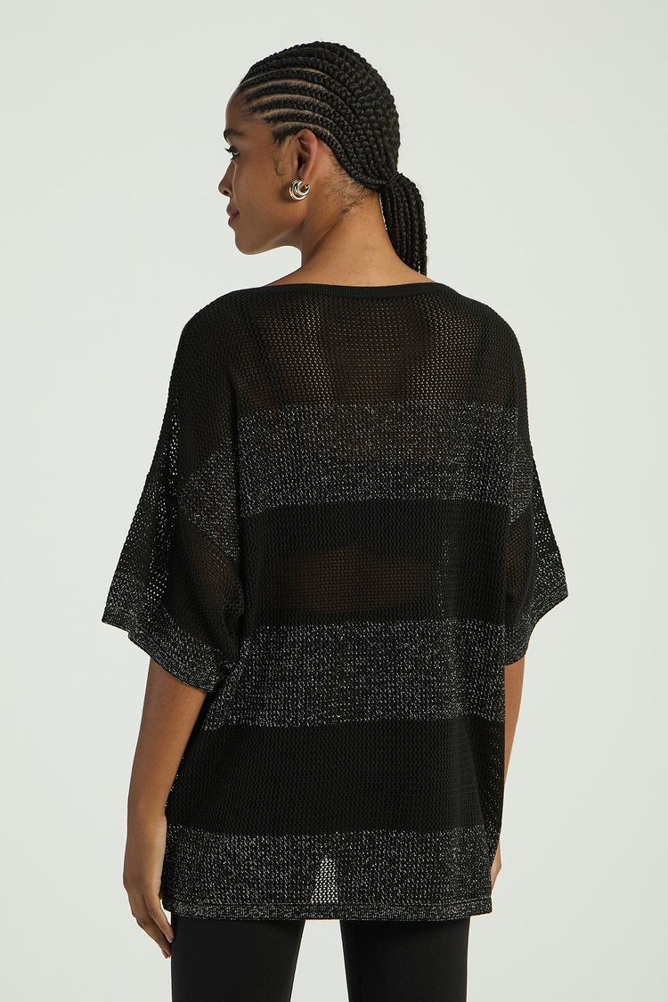 BLUSA EM TRICOT COM LISTRAS LUREX - PRETO PP - PRETO - 296328