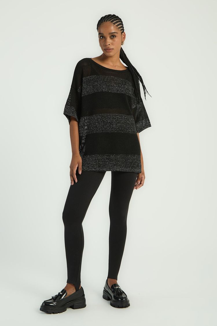 BLUSA EM TRICOT COM LISTRAS LUREX - PRETO PP - PRETO - 296329