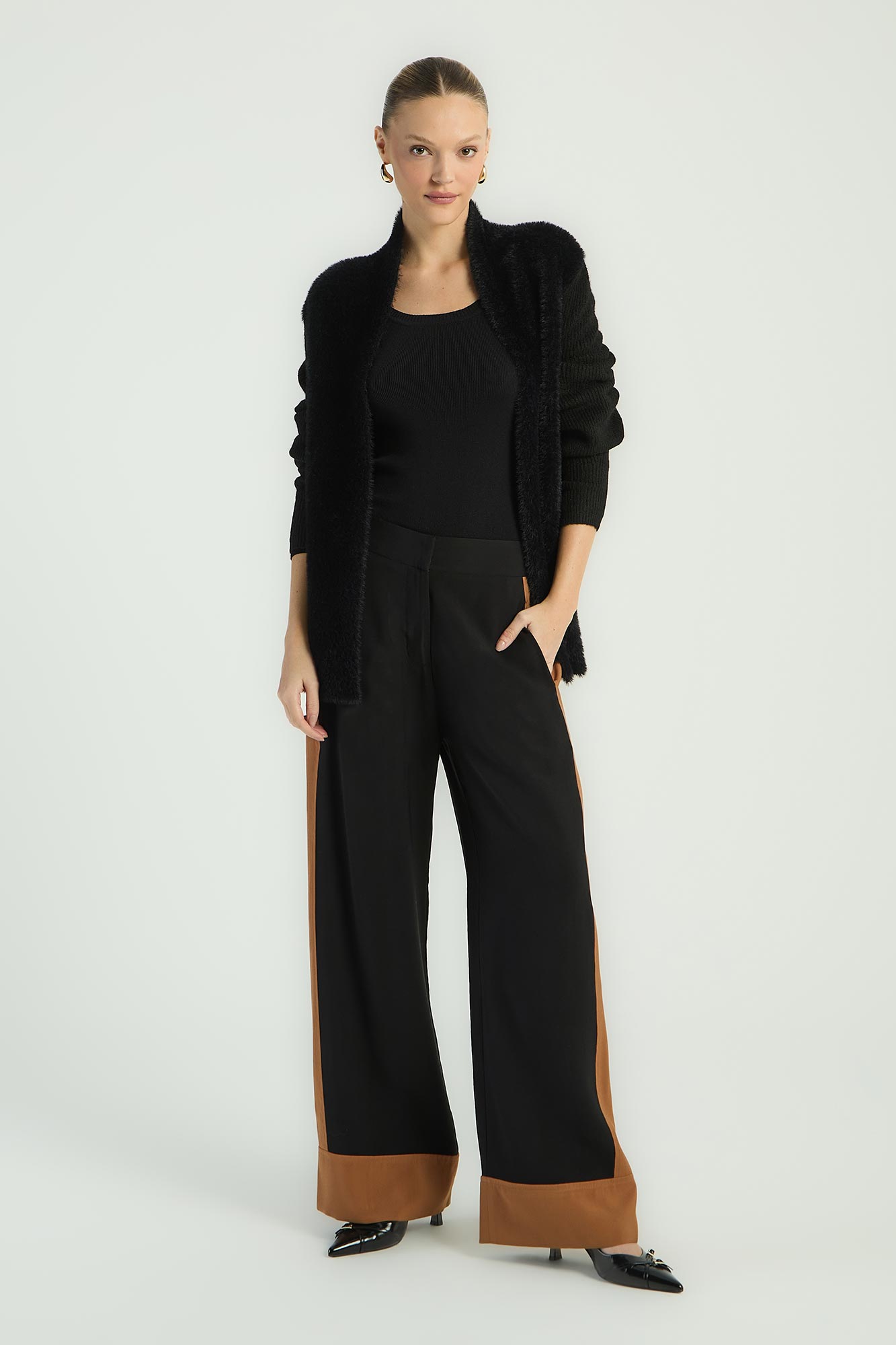CARDIGAN COM TECIDO ANGORA - PRETO P - PRETO - 296361