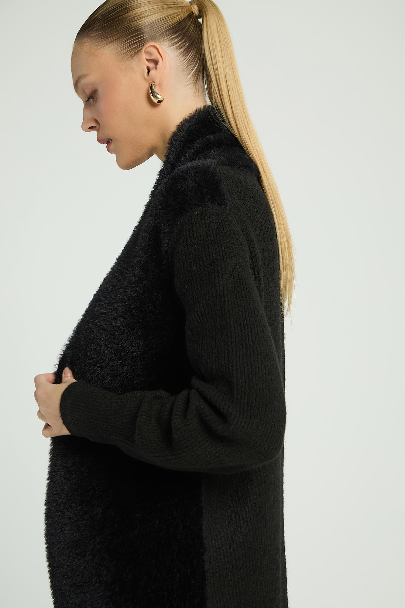 CARDIGAN COM TECIDO ANGORA - PRETO P - PRETO - 296362