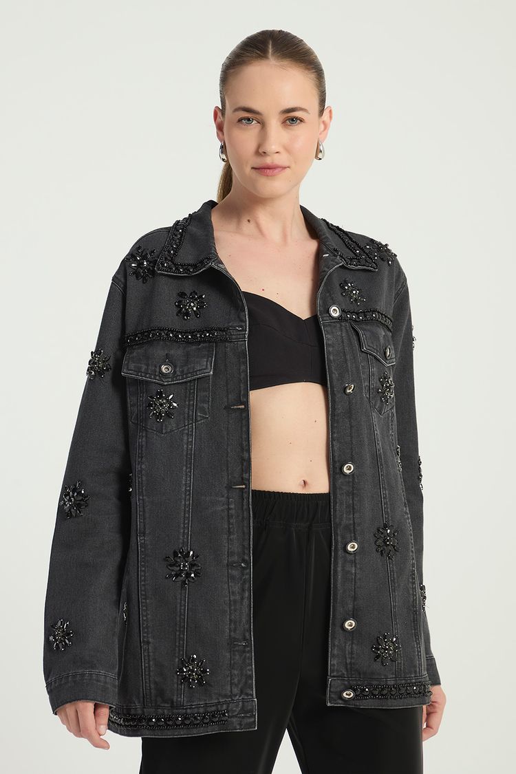 JAQUETA BLACK JEANS BORDADA G - BLACK JEANS - 296560