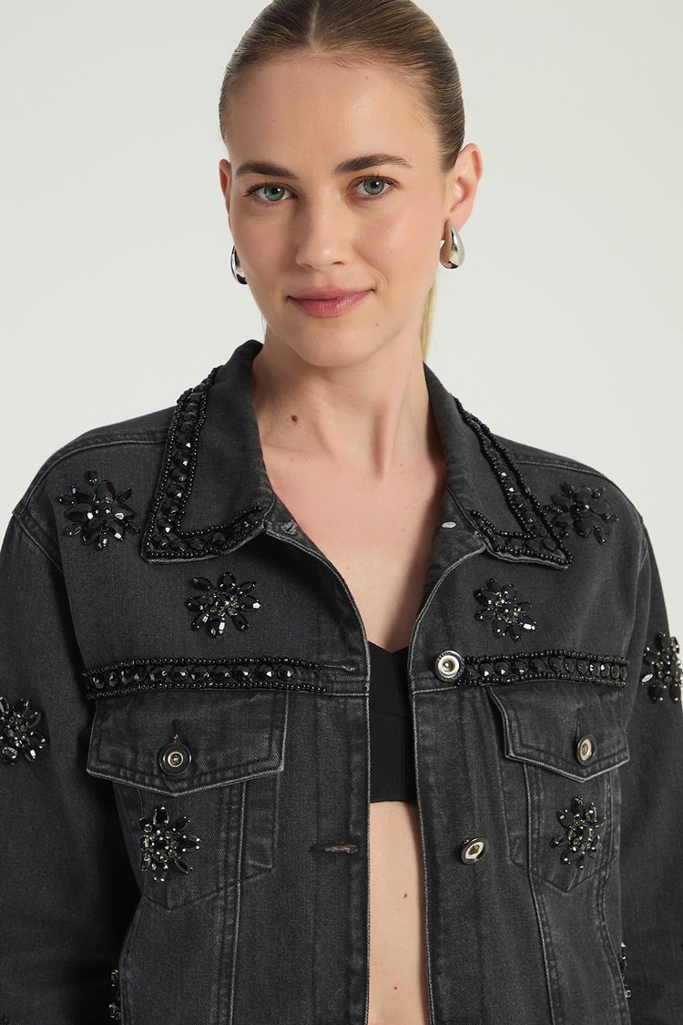 JAQUETA BLACK JEANS BORDADA G - BLACK JEANS - 296563