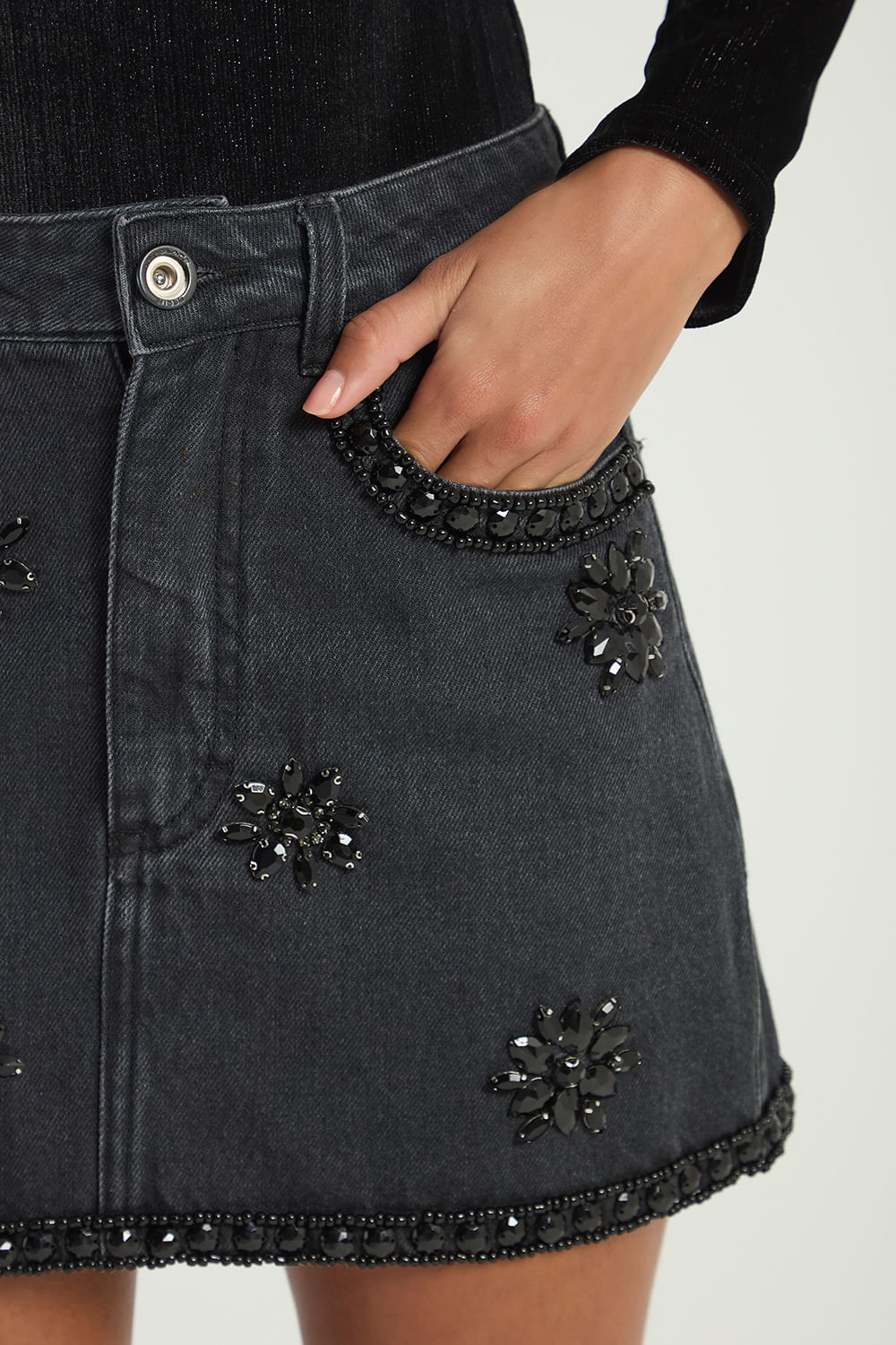 SAIA BLACK JEANS BORDADA 44 - BLACK JEANS - 296583