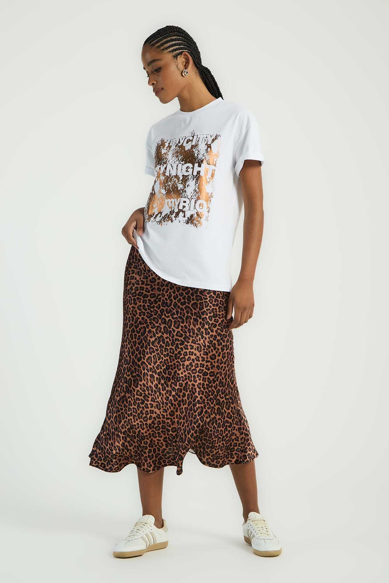 SAIA MIDI EM CETIM - ESTAMPA LEOPARD P - EST LEOPARD - 296730