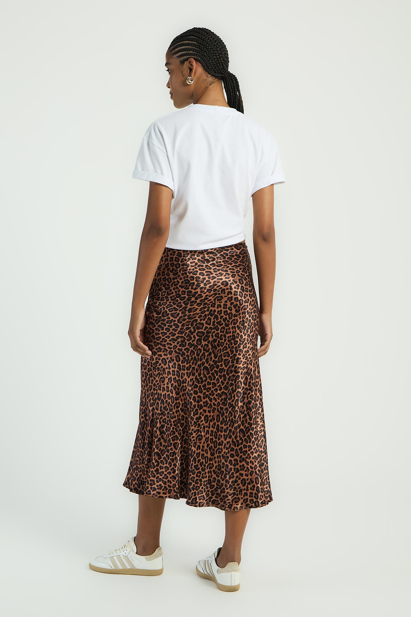 SAIA MIDI EM CETIM - ESTAMPA LEOPARD P - EST LEOPARD - 296731