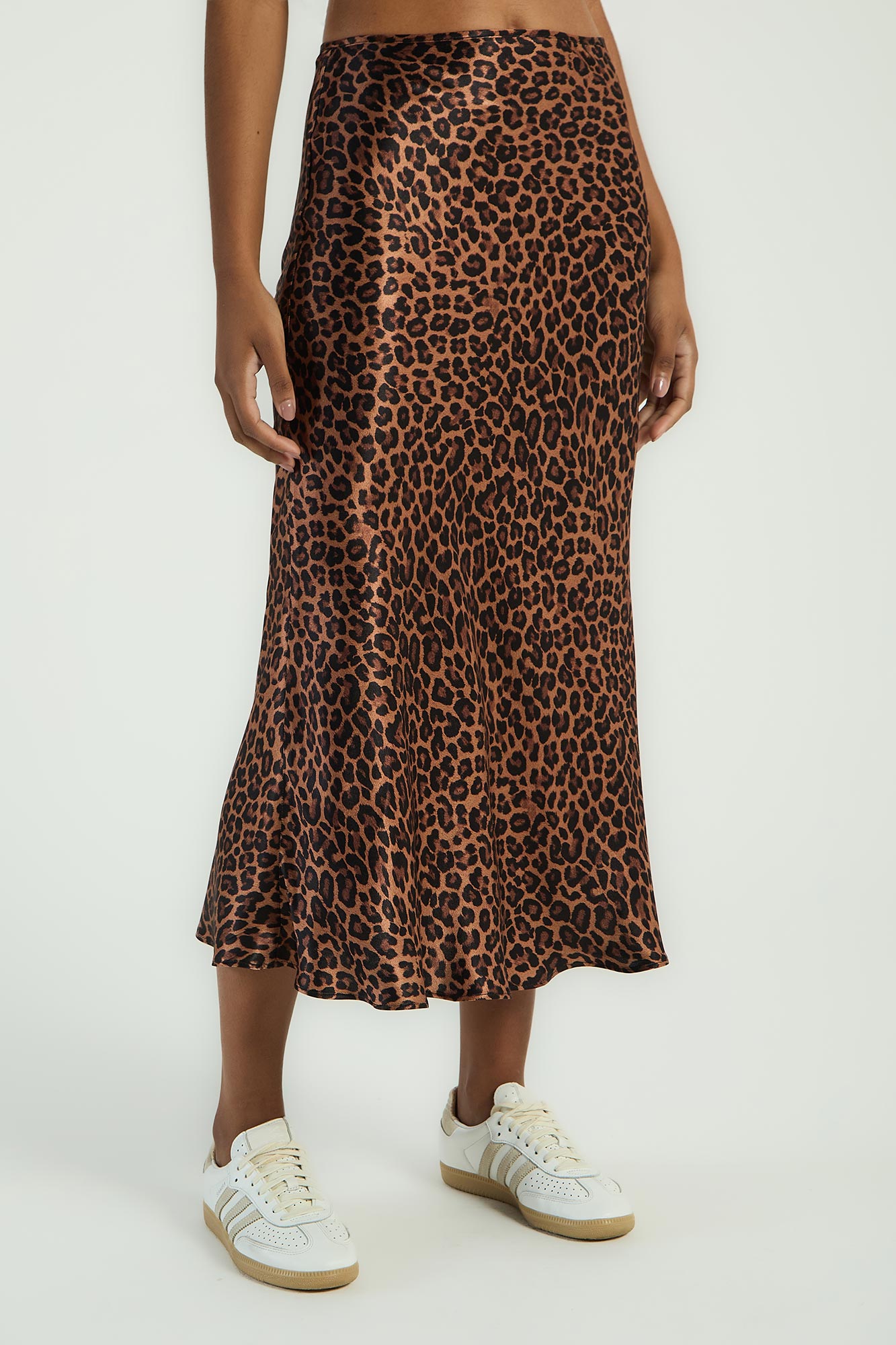 SAIA MIDI EM CETIM - ESTAMPA LEOPARD P - EST LEOPARD - 296732