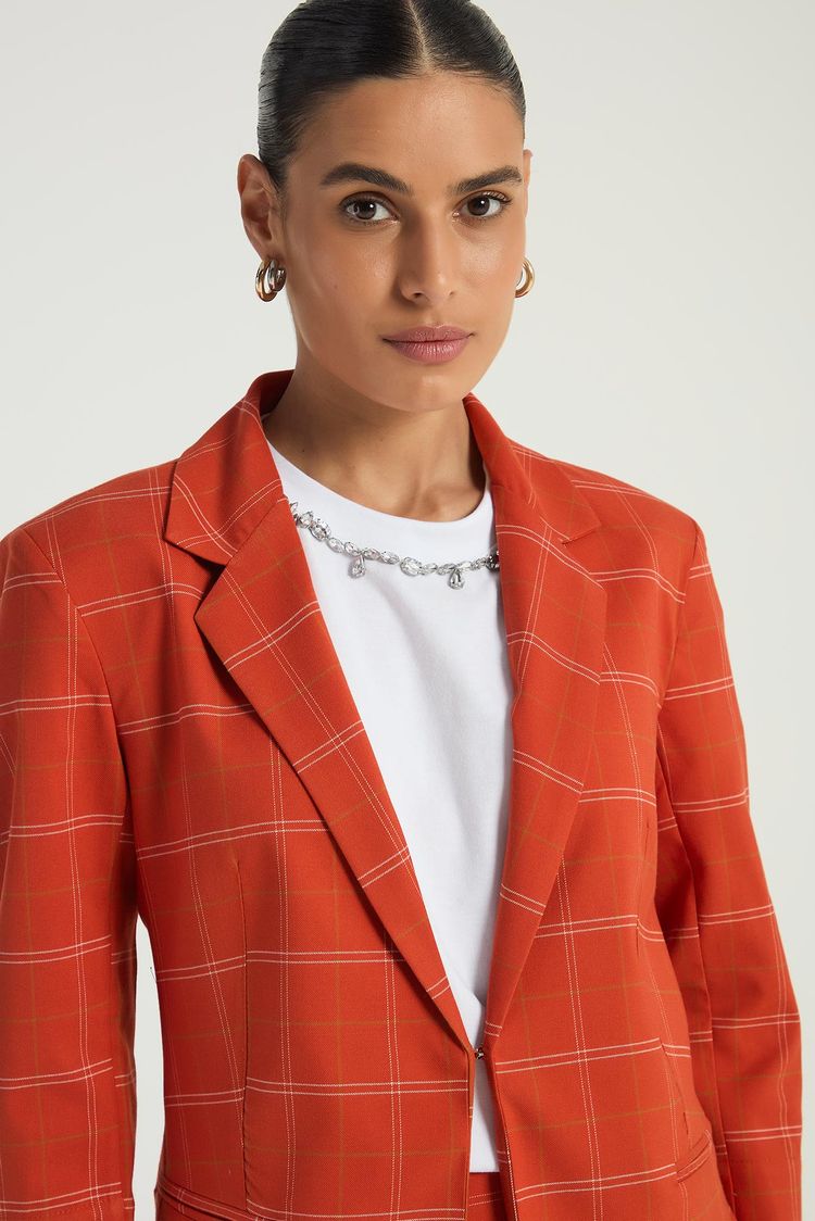 BLAZER OVERSIZED XADREZ - PECAN P - PECAN - 296782