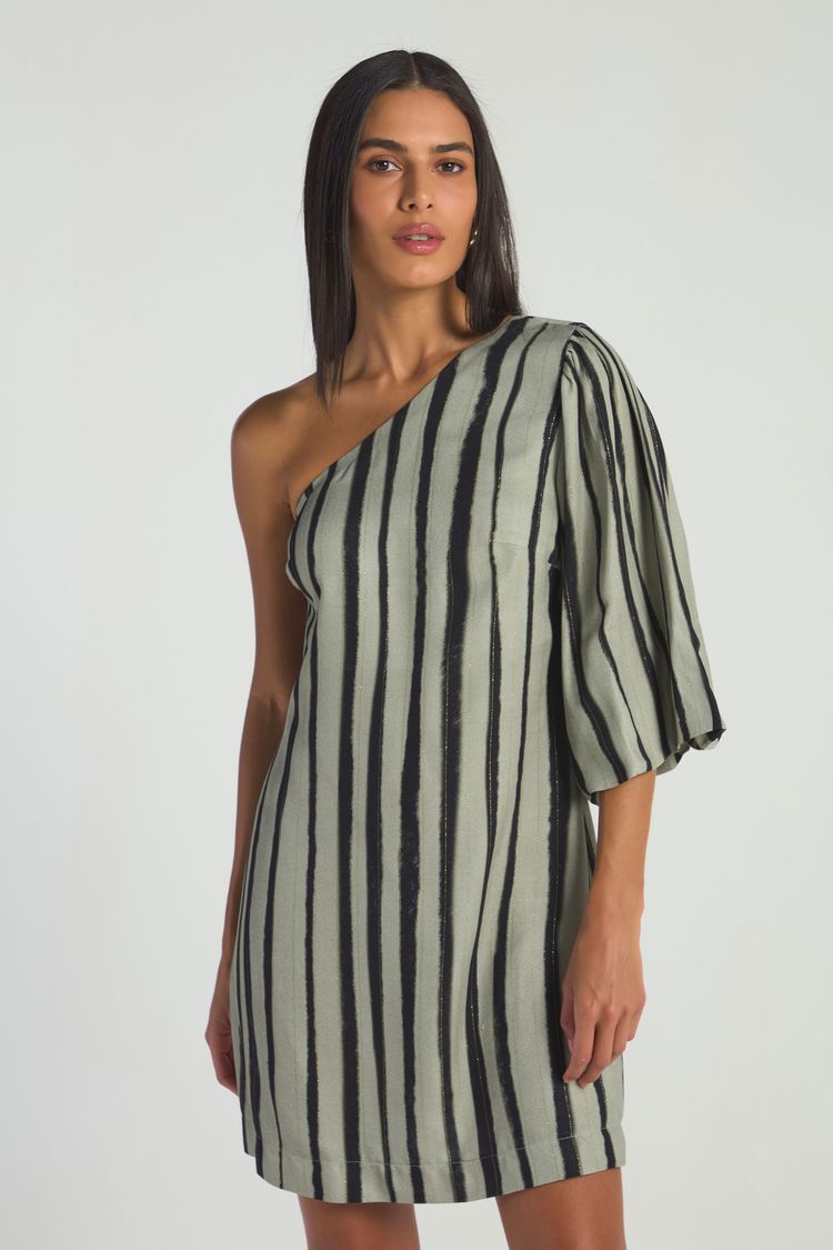 VESTIDO CURTO UM OMBRO - ESTAMPA LISTRADO WILD PP - EST LISTRADO WILD - 296859