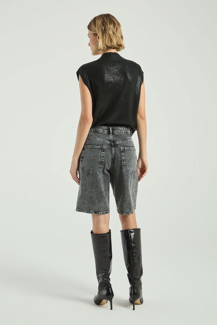 BERMUDA BLACK JEANS COM BORDADO-BLACK JEANS 36 - BLACK JEANS - 298130