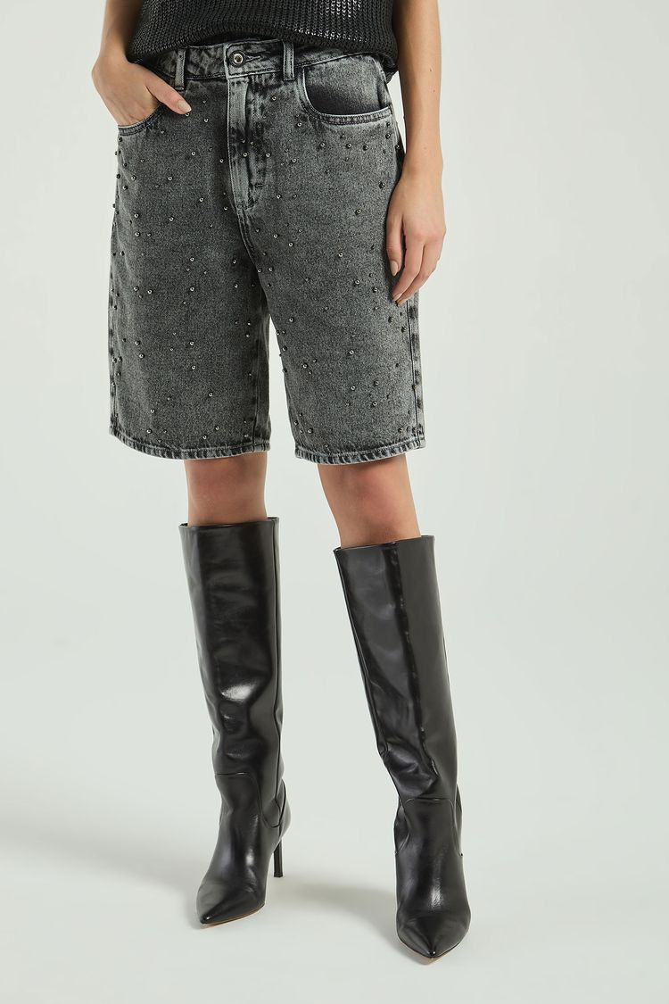 BERMUDA BLACK JEANS COM BORDADO-BLACK JEANS 36 - BLACK JEANS - 298138