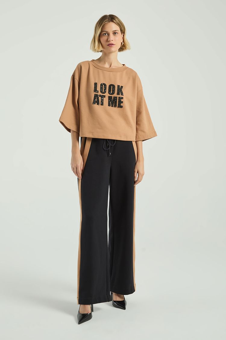 BLUSA MOLETOM 3/4 COM SILK-BEGE ESCURO P - BEGE ESCURO - 298239