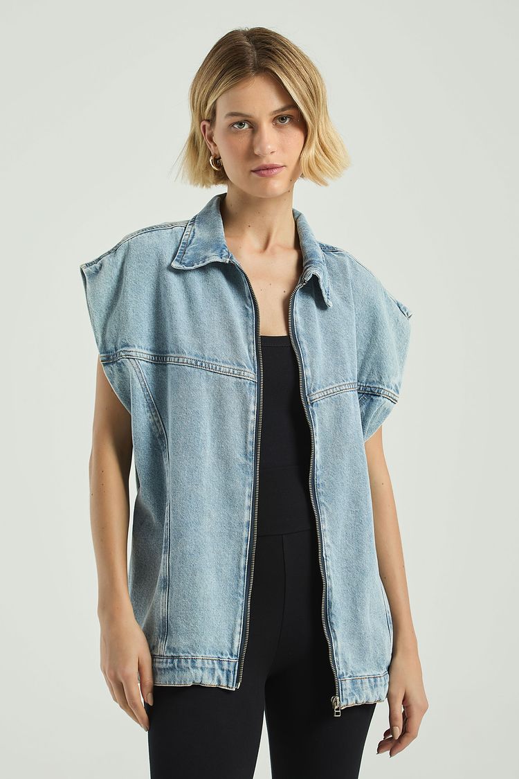 MAXI COLETE JEANS COM OMBREIRA-JEANS MEDIO M - JEANS MEDIO - 298779