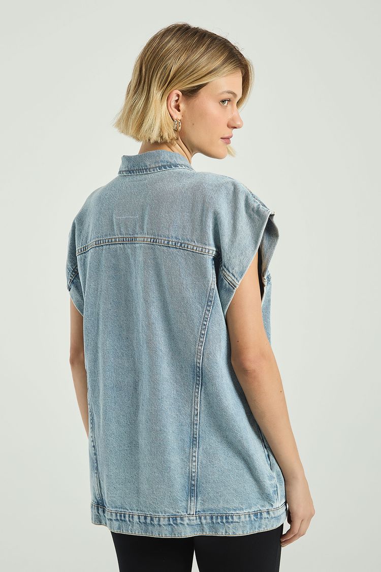 MAXI COLETE JEANS COM OMBREIRA-JEANS MEDIO M - JEANS MEDIO - 298784