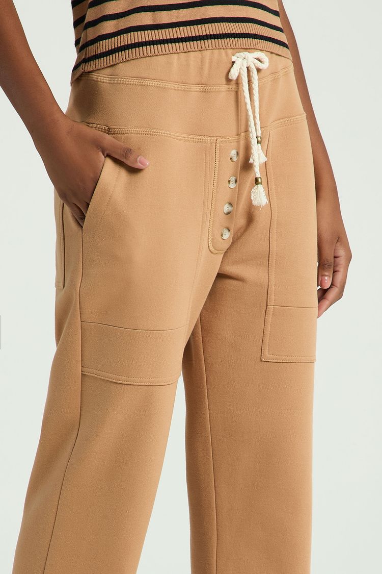 CALÇA MOLETOM COM BOTÕES-BEGE ESCURO P - BEGE ESCURO - 299215