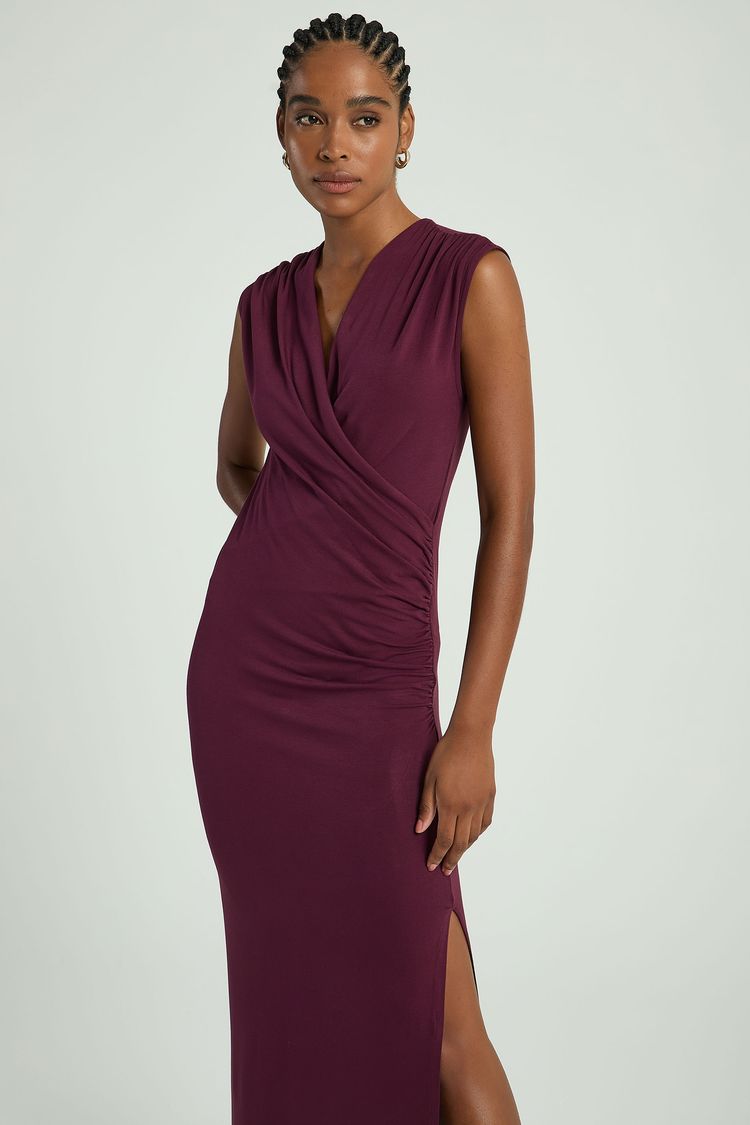 VESTIDO LONGO FRANZIDO-VINHO PP - VINHO - 299599