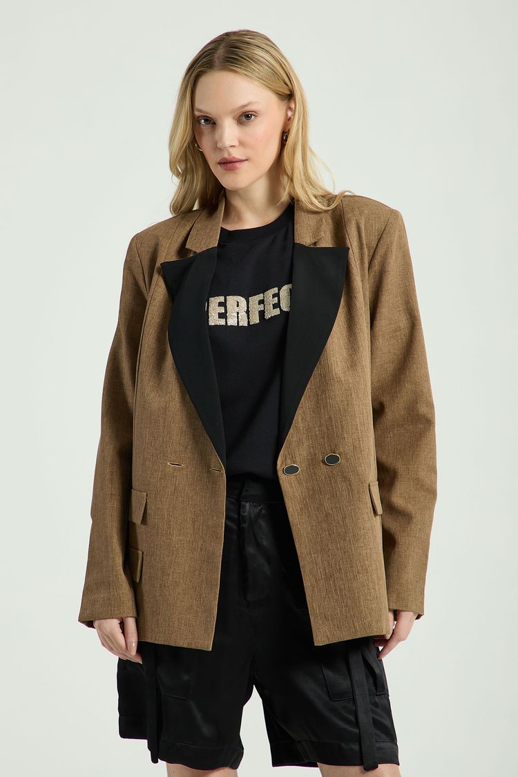 BLAZER OVERSIZED CONTRASTANTE-MARROM PP - MARROM - 299924