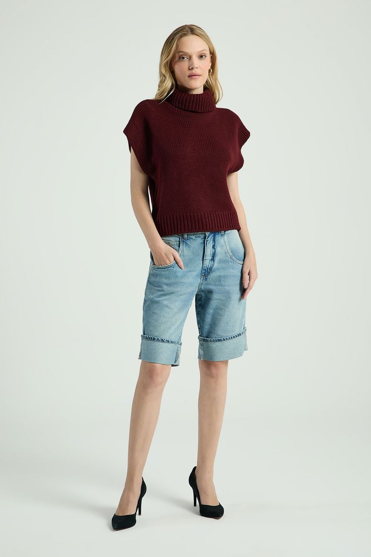 BERMUDA EM JEANS COM DOBRA NA PERNA-JEANS 36 - JEANS - 299973