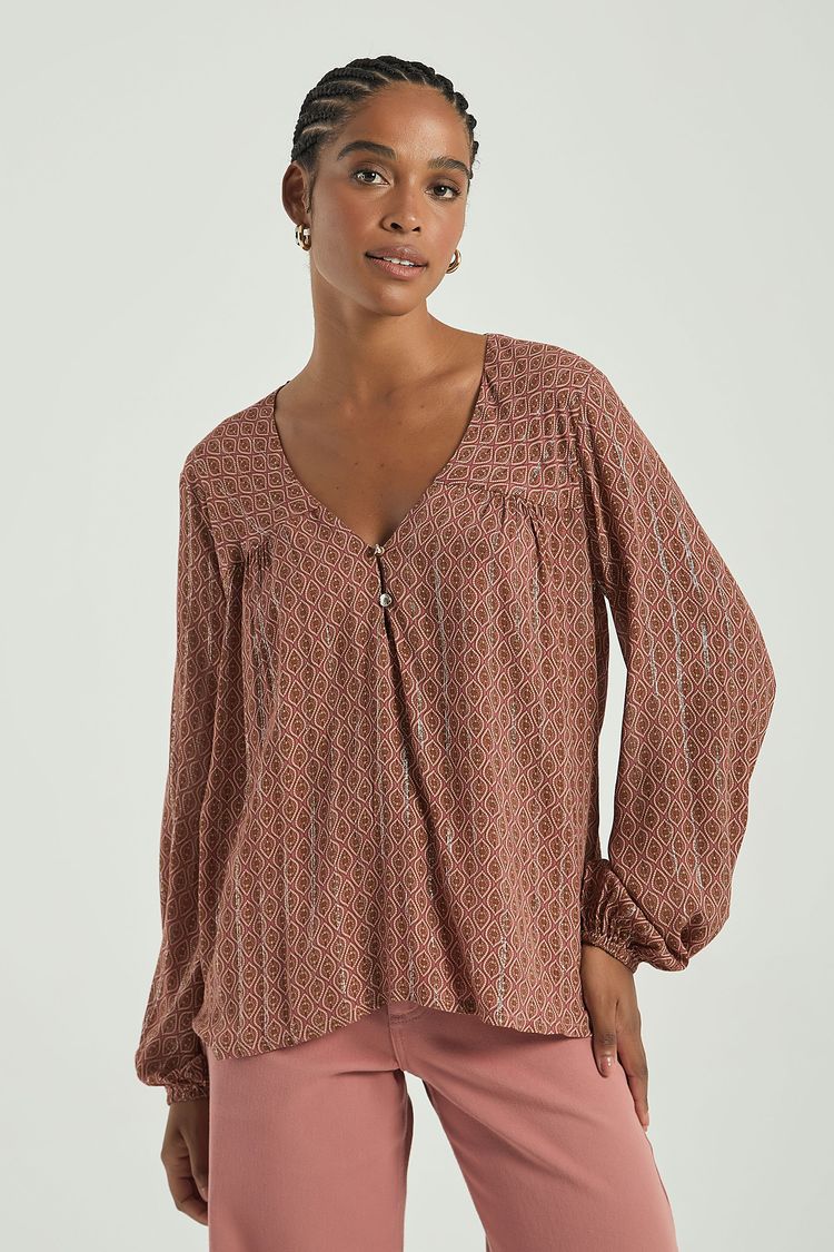CAMISA BOHO COM LUREX-ROSE P - ROSE - 300272