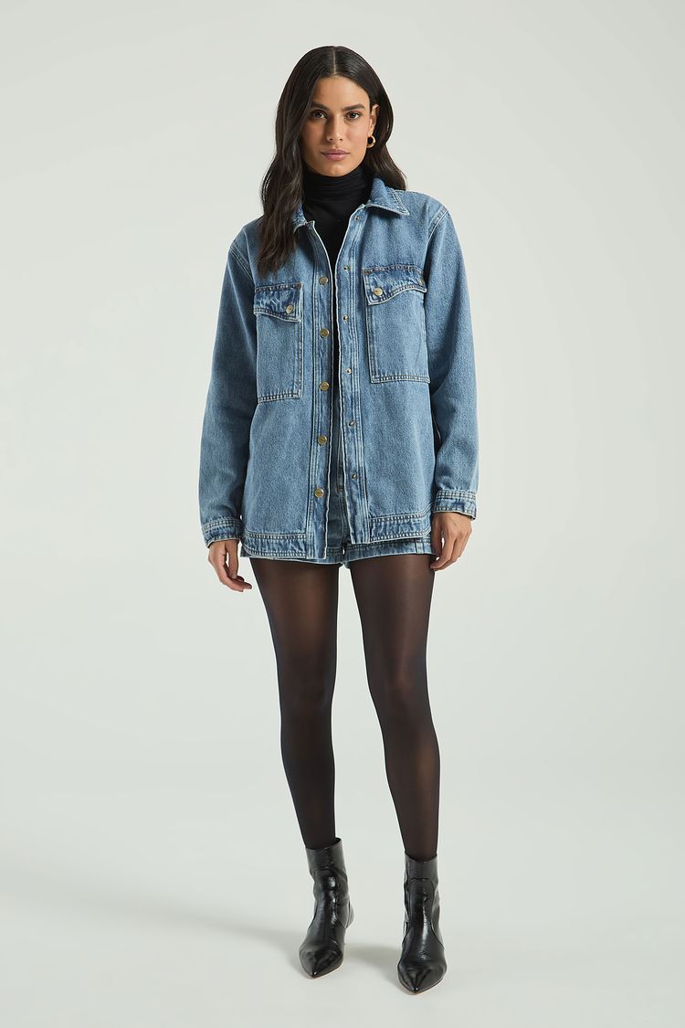 MAXI CAMISA JEANS COM PREGAS NAS COSTAS-JEANS GG - JEANS - 300782