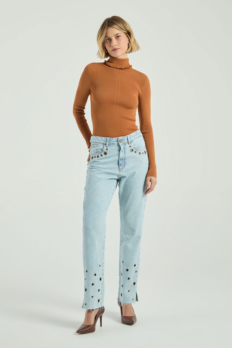 CALÇA JEANS RETA COM ILHÓS-JEANS 38 - JEANS - 300839