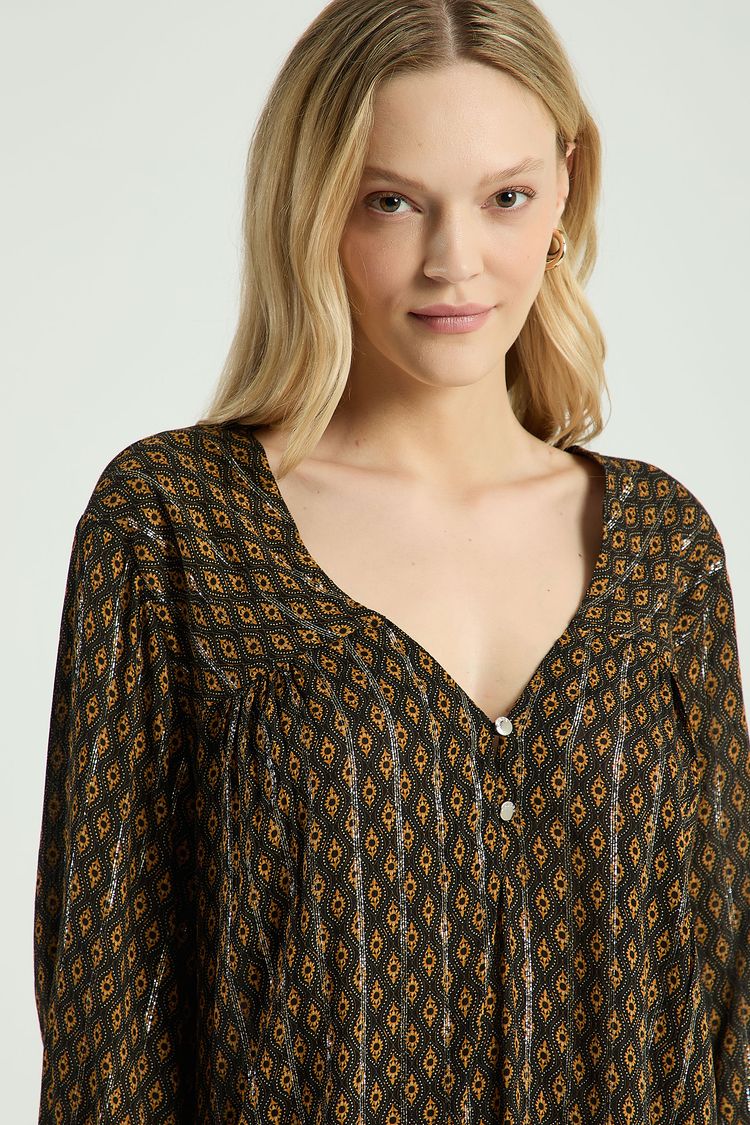 CAMISA BOHO COM LUREX-PRETO P - PRETO - 301168