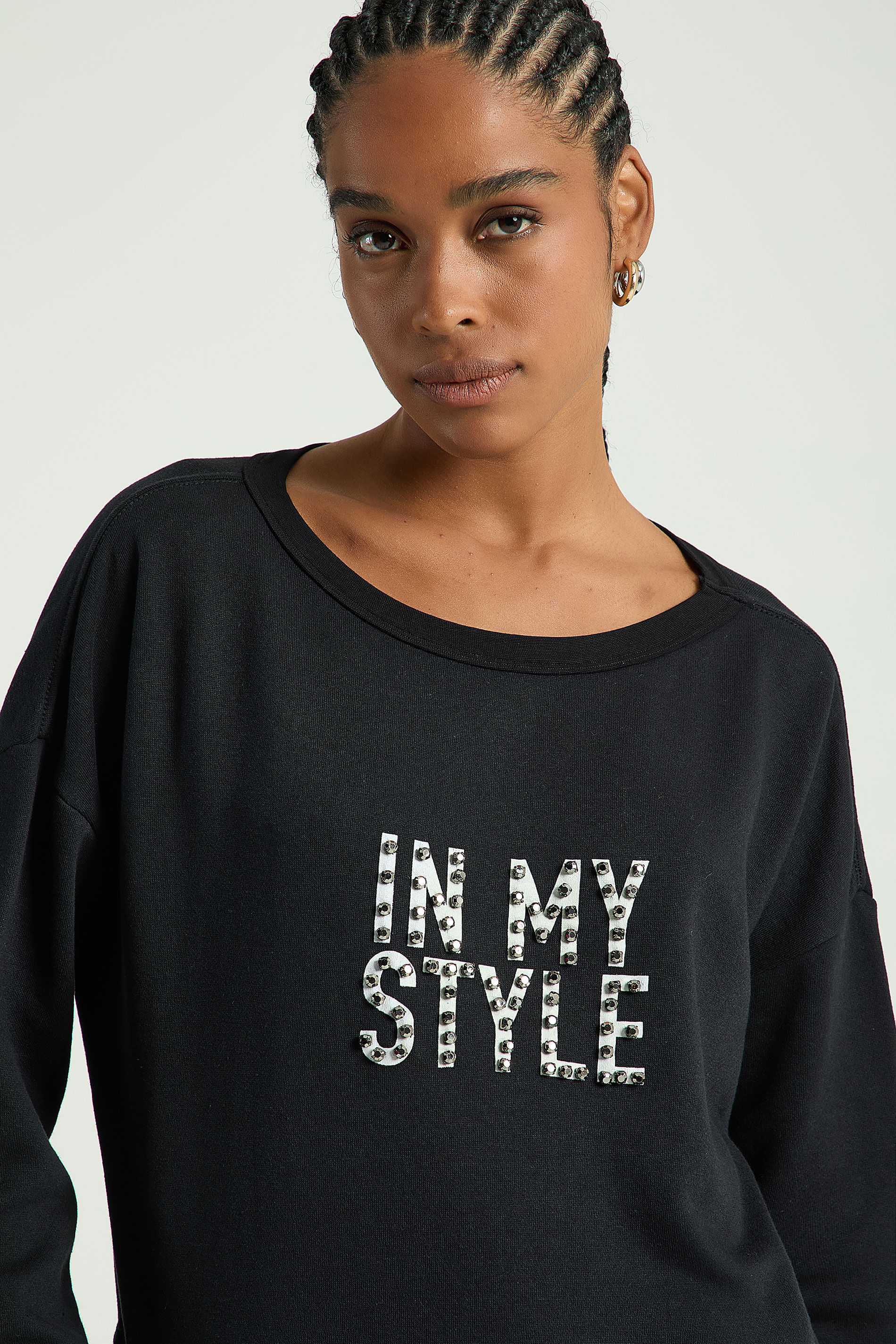 BLUSA MALHÃO COM SILK-PRETO G - PRETO - 301706