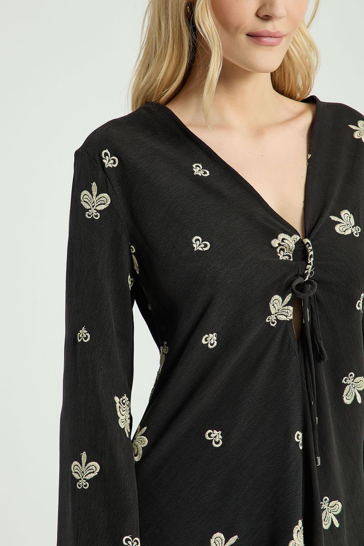 BLUSA CETIM BORDADO-PRETO P - PRETO - 301779