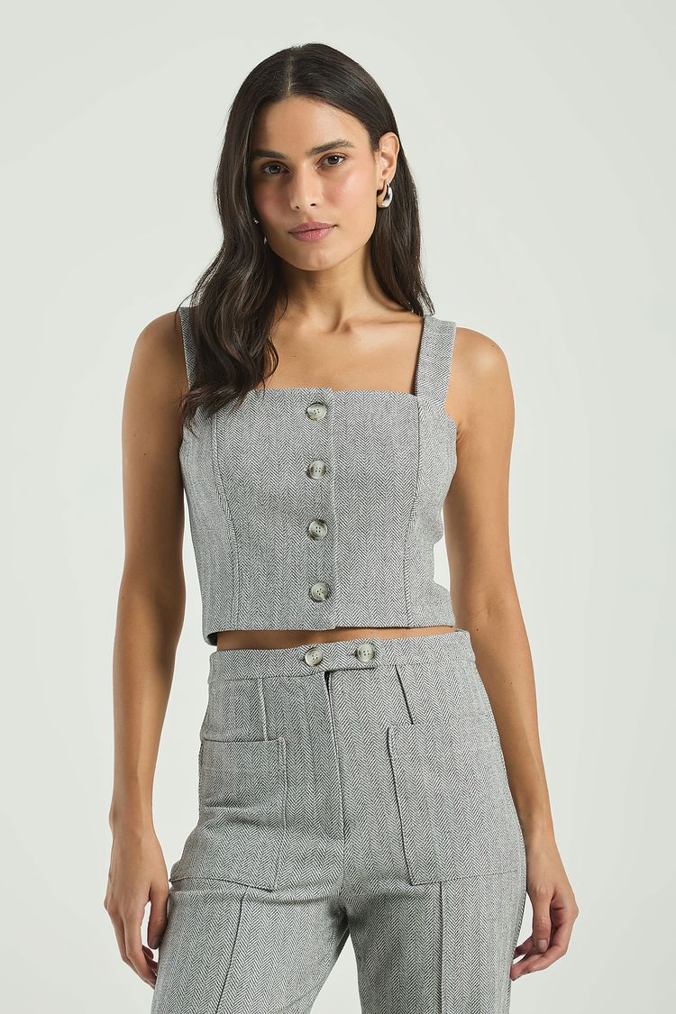CROPPED CHEVRON BOTÕES-CINZA M - CINZA - 302532