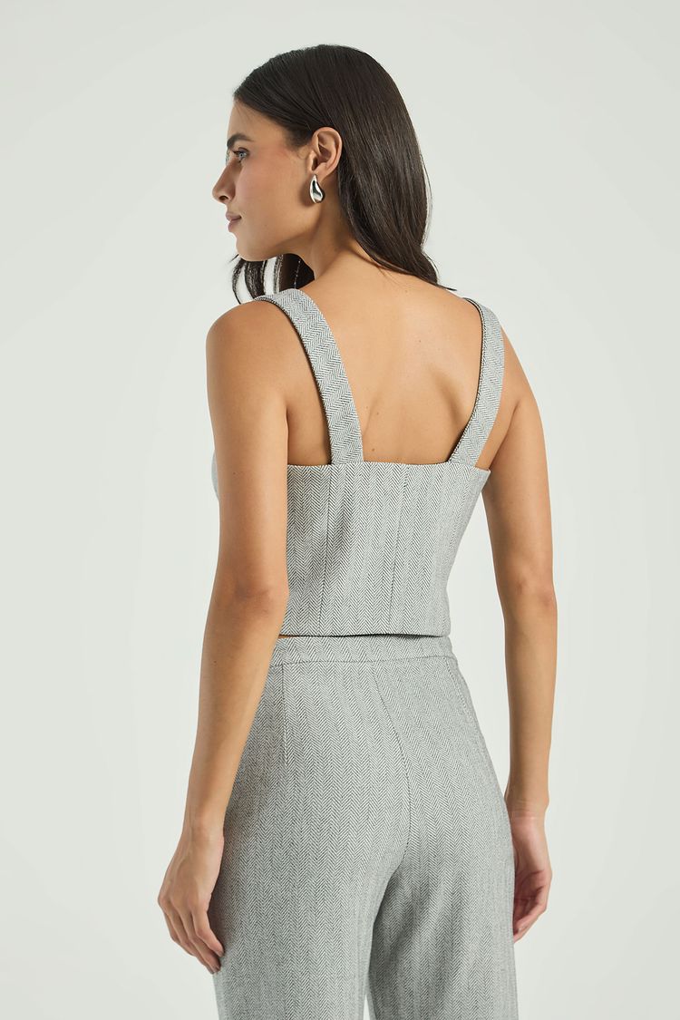 CROPPED CHEVRON BOTÕES-CINZA M - CINZA - 302533