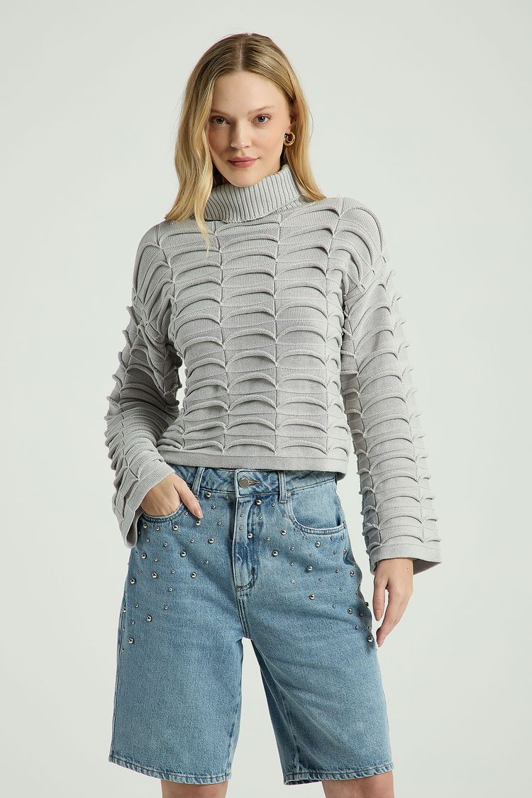 BLUSA EM TRICOT COM PONTO TRABALHADO-MOON PP - MOON - 302576
