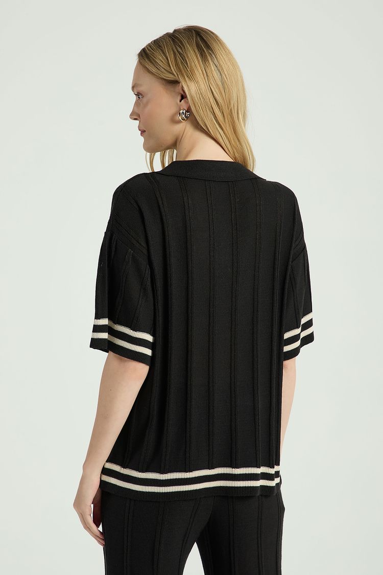 BLUSA EM TRICOT LISTRADA-PRETO / AVEIA PP - PRETO / AVEIA - 302601