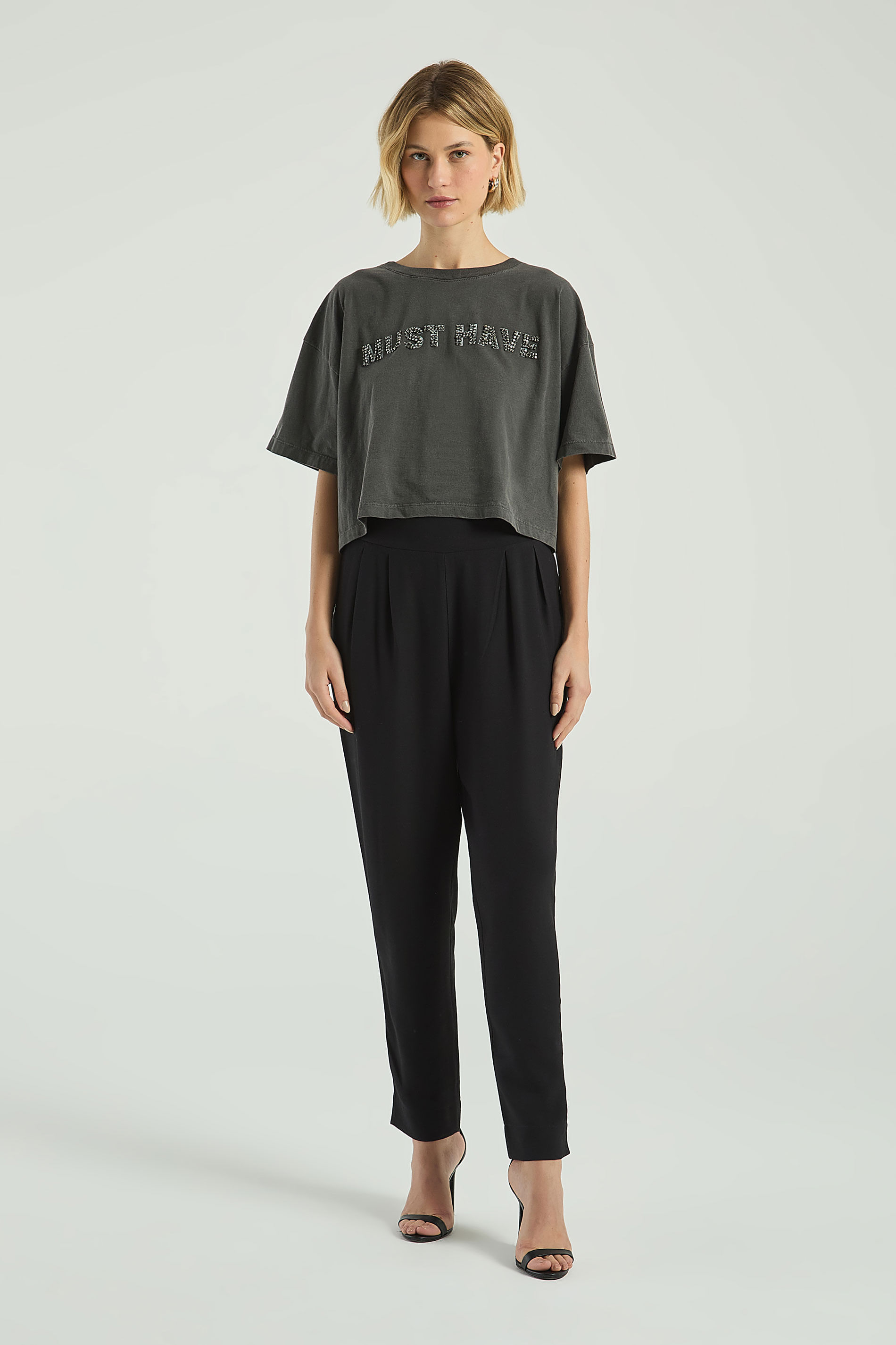 T-SHIRT SILK MUST HAVE BORDADA-PRETO M - PRETO - 302701