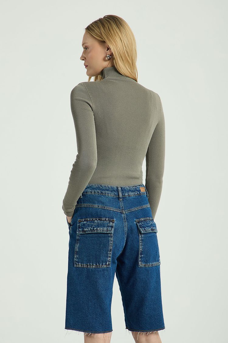 BERMUDA JEANS COM BOLSÕES - JEANS ESCURO 36 - JEANS ESCURO - 302748