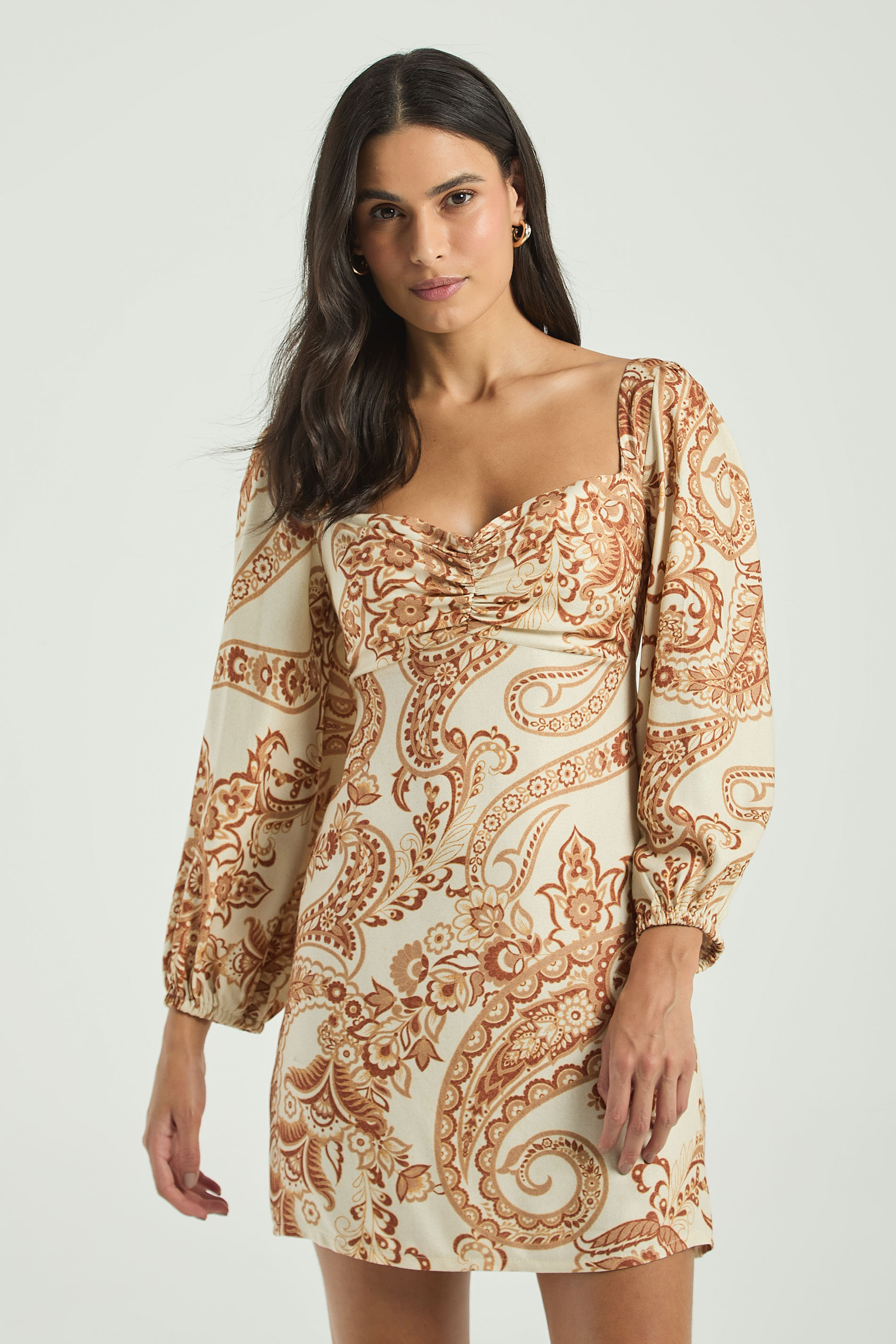 VESTIDO CURTO ESTAMPADO-EST CASHMERE SOBRE TOM PP - EST CASHMERE SOBRE TOM - 303134