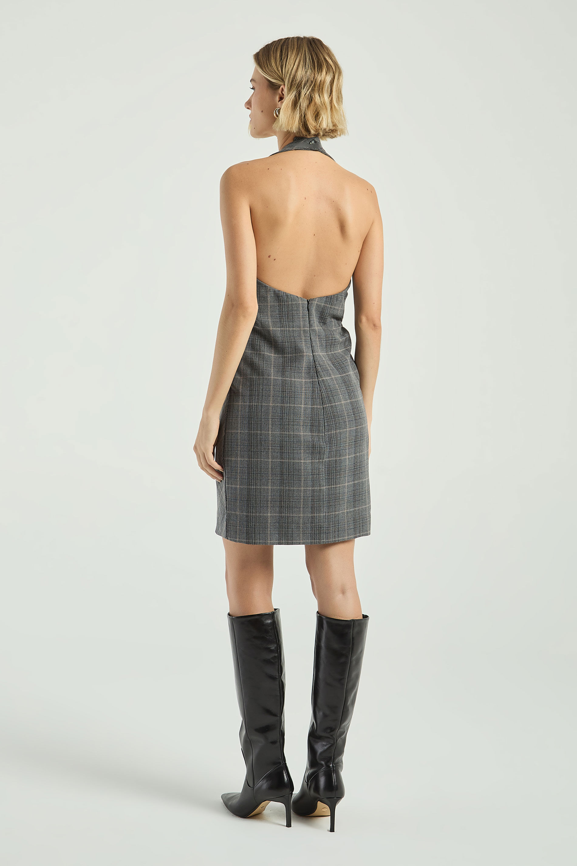 VESTIDO FRENTE ÚNICA XADREZ-PRETO G - PRETO - 303680